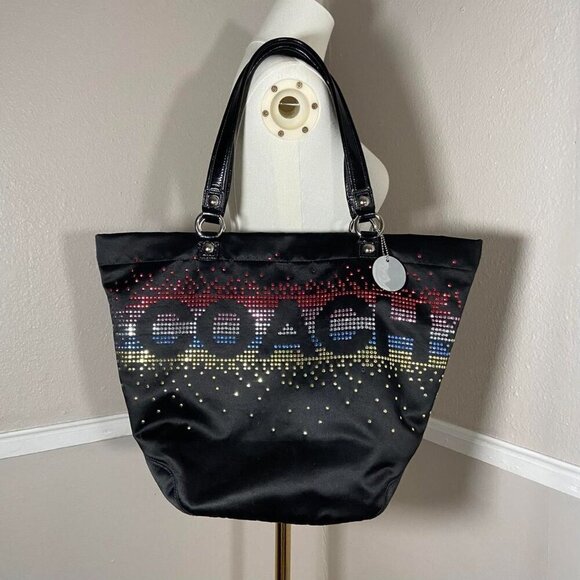 Coach Poppy Tote Bag Nylon Rhinestone Black elegant 17144 - Picture 8 of 8